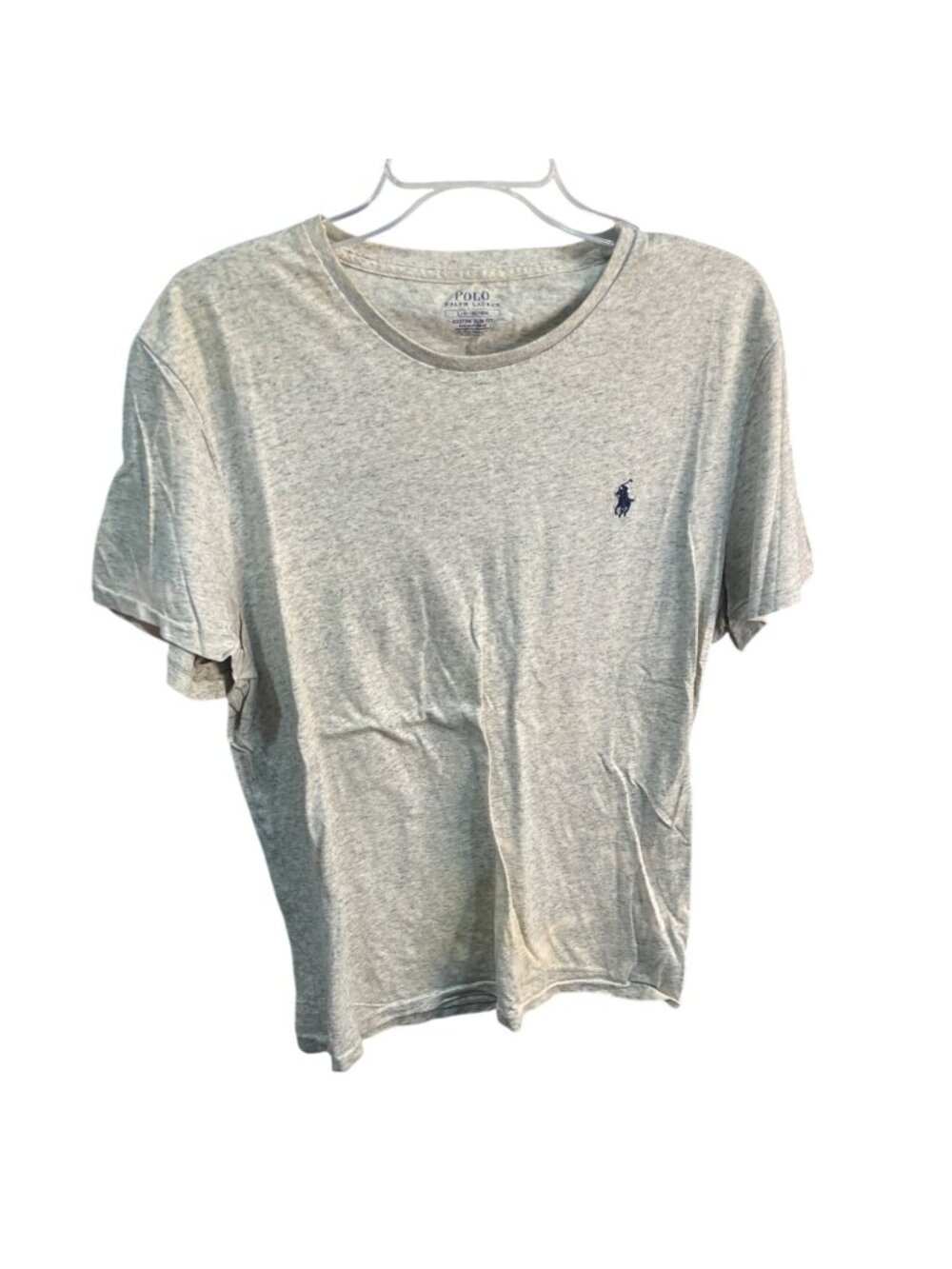 Polo Ralph Lauren Custom Slim Fit Heather Gray T-Shirt Large Logo Accent Flawed